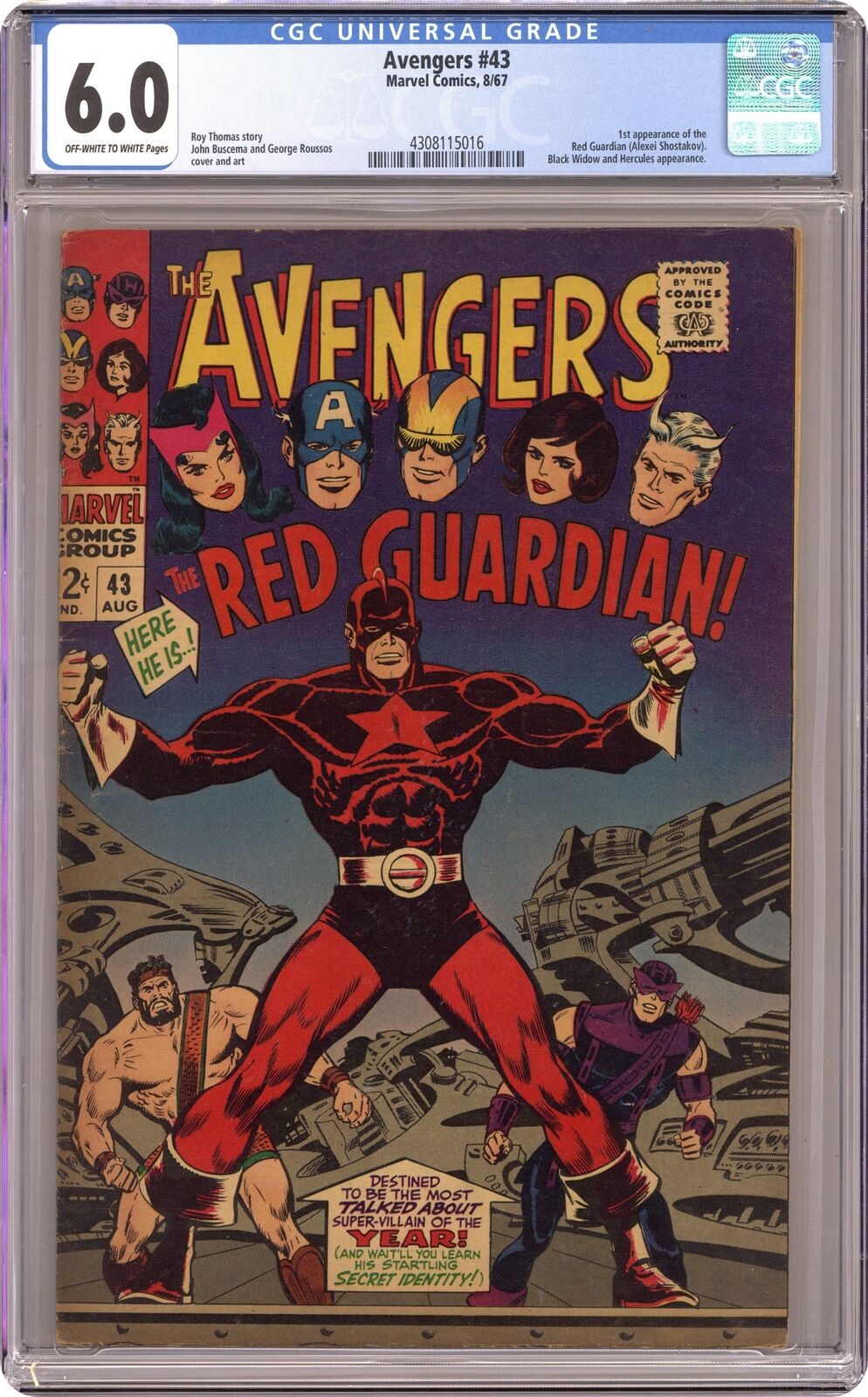 Avengers #43 CGC 6.0 1967 4308115016 1st app. Red Guardian