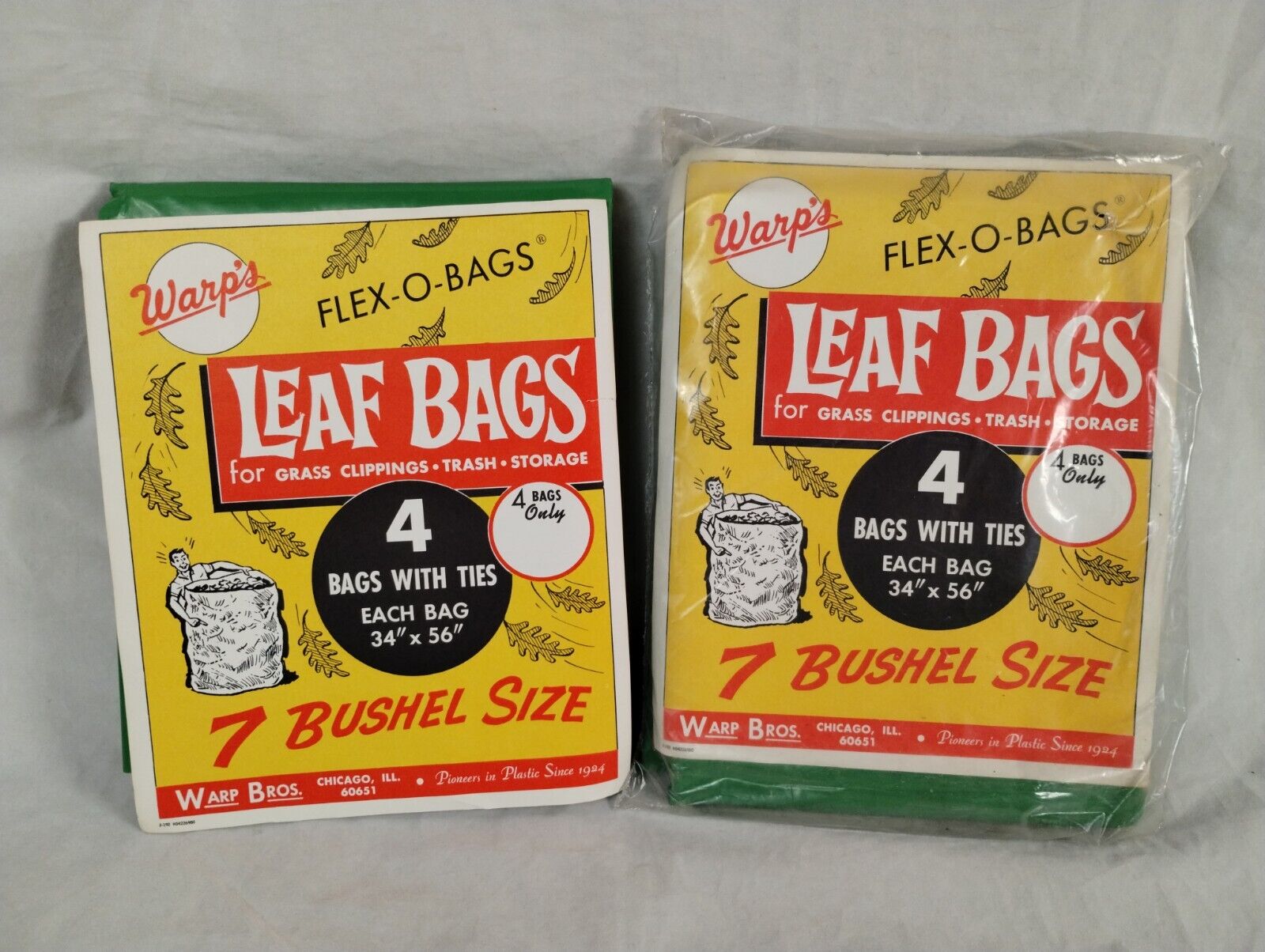 Vintage Warp Bros Brothers Warp's Flex-O-Bags Leaf Bags 7 Bushel Size NOS + more