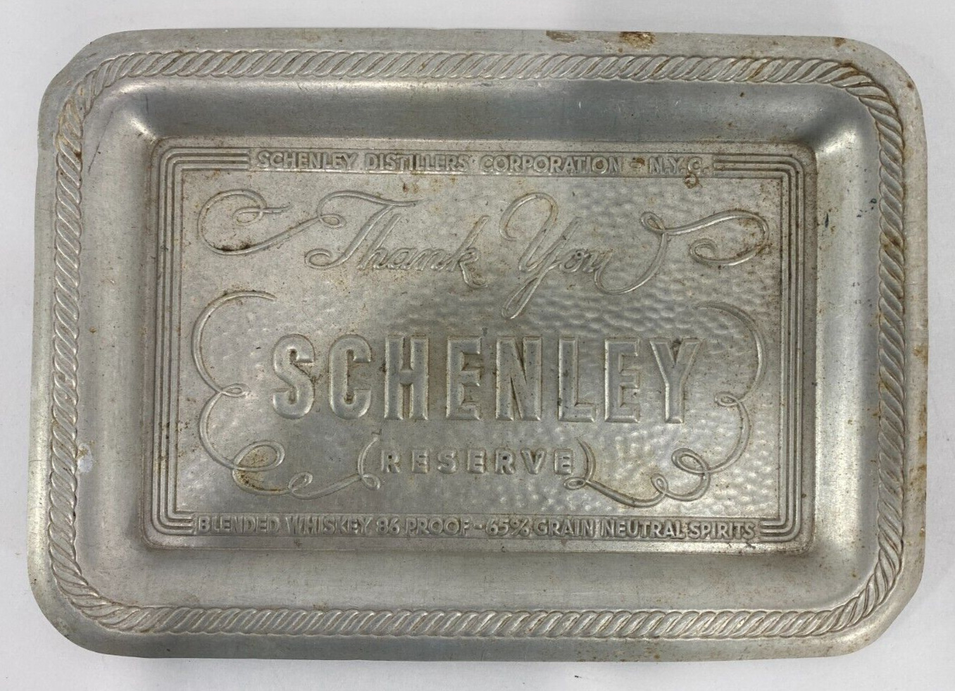 Vintage --SCHENLEY- Whiskey---- Aluminum Tip Tray--Advertising Bar Ware
