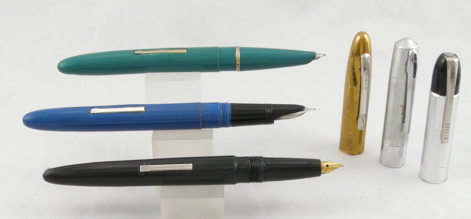 3 Vintage Good Working Fountain Pens - Warwick, Scripto, Wearever - 1940-50\'s