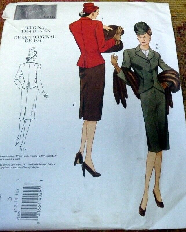 *RETIRED VTG 1940s SUIT VOGUE VINTAGE MODEL Sewing Pattern 12-14-16 UNCUT