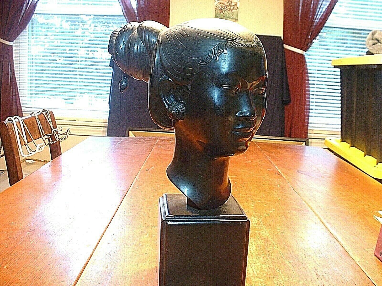 Wonderful Vintage Chinese Bronze Bust Of Young Lady On Base Signed