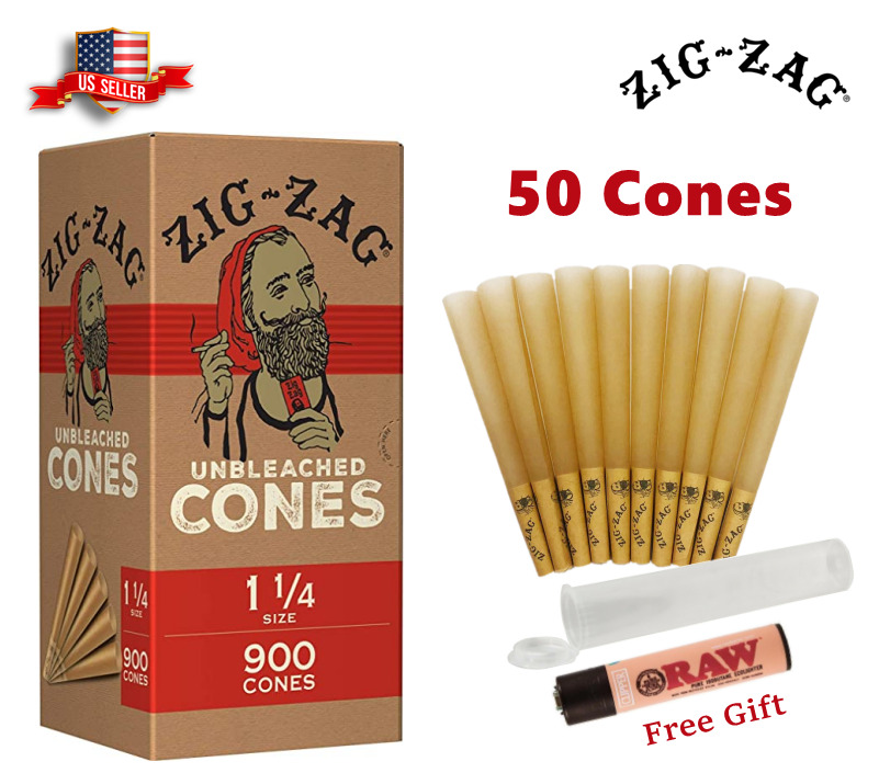 Zig-Zag® Unbleached Paper Cones 1 1/4 Size 50 Pack & Clipper Lighter / Tube