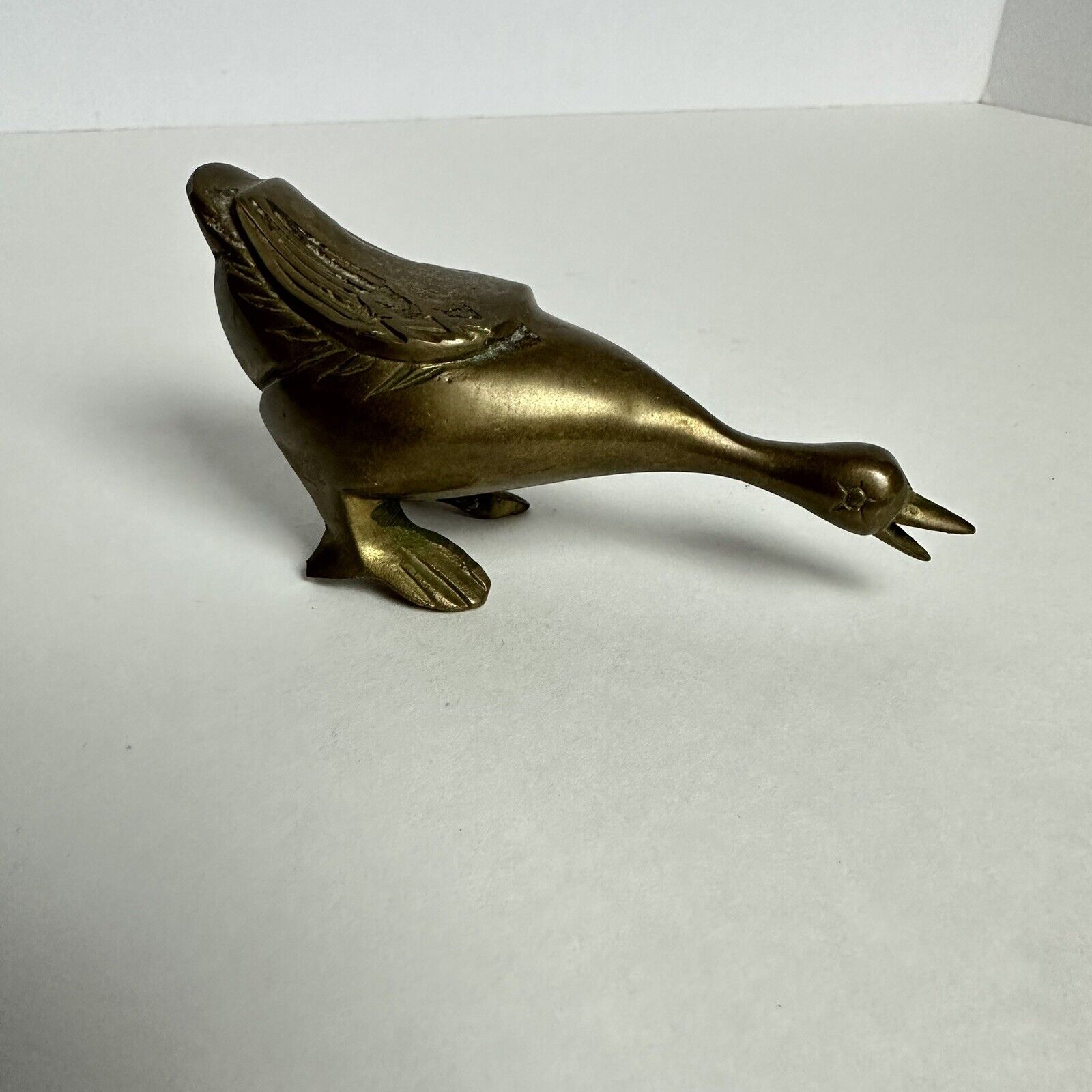 Vintage Brass Goose Bird Figurine Mid Century Modern MCM 4.5” Long