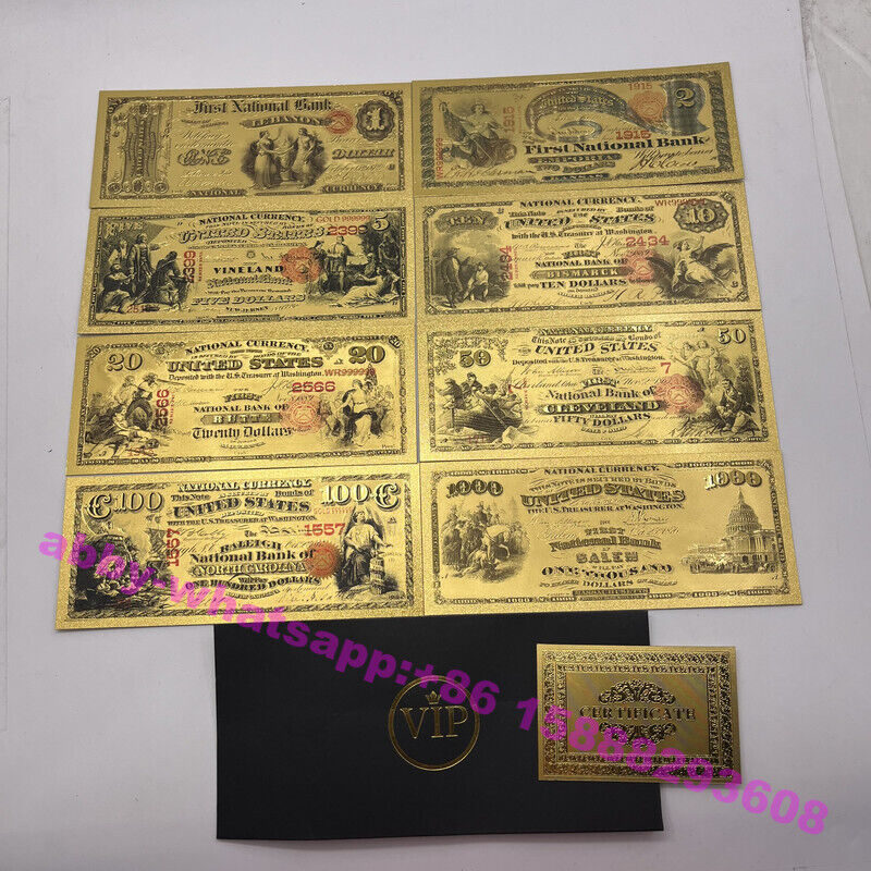 8pcs US Dollar Commemroative Gold Foil Banknote USD 10 20 50 Uncurrency Crafts