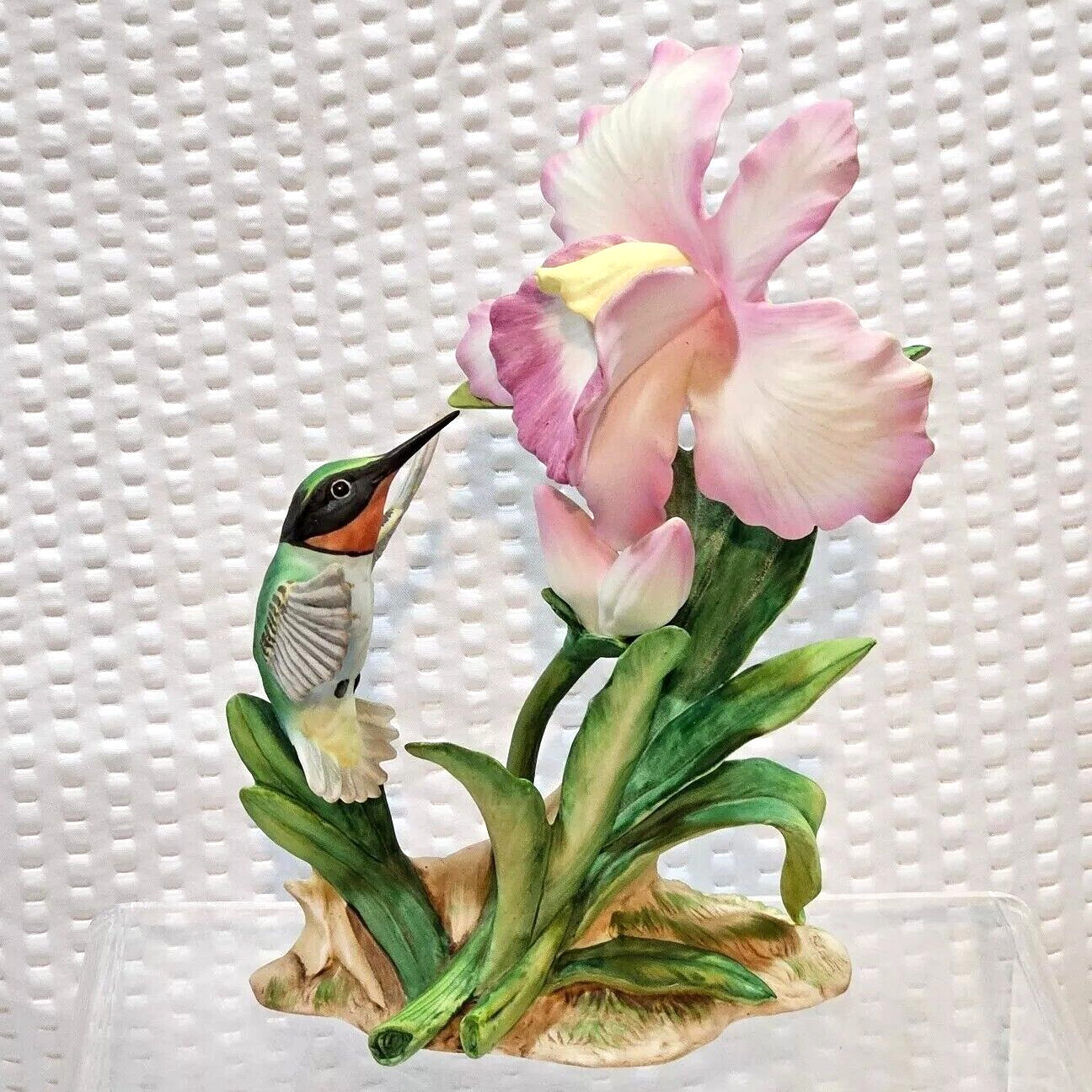 Vintage Homco Masterpiece Bone China Hummingbird And Iris Figurine 1985