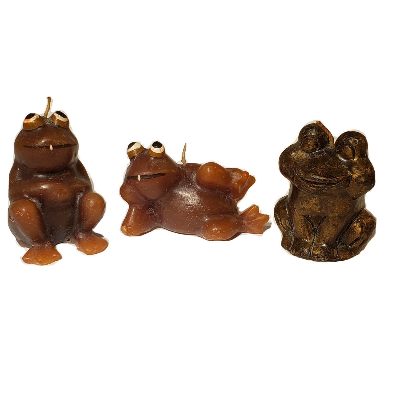 Vintage Lot Of 3 MCM Posing Decorative Wax Frog Candles Never Used