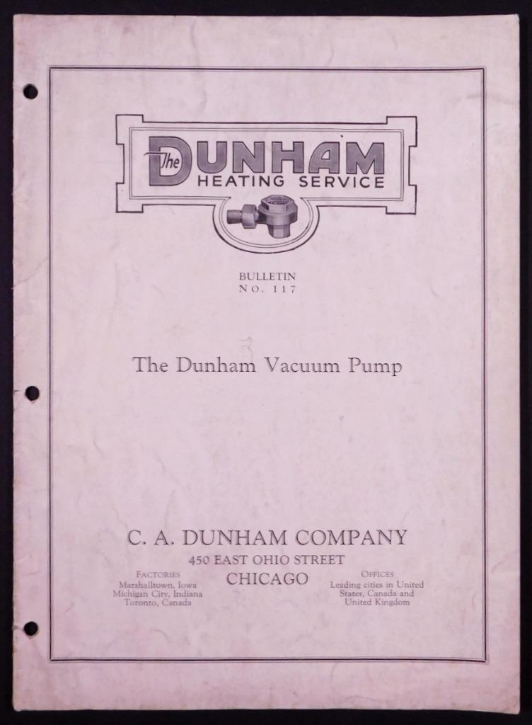 1928 Dunham Heating Service Vacuum Pump Bulletin 117 Chicago C32D