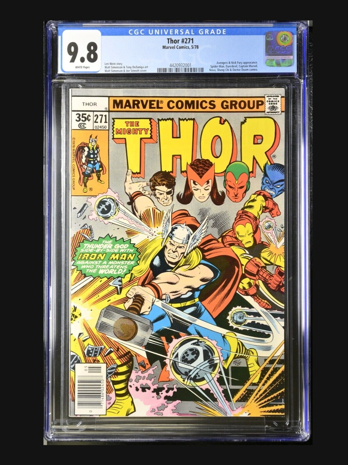 Thor #271 Marvel 1978 CGC 9.8 White Pages Avengers App Early Walt Simonson Art