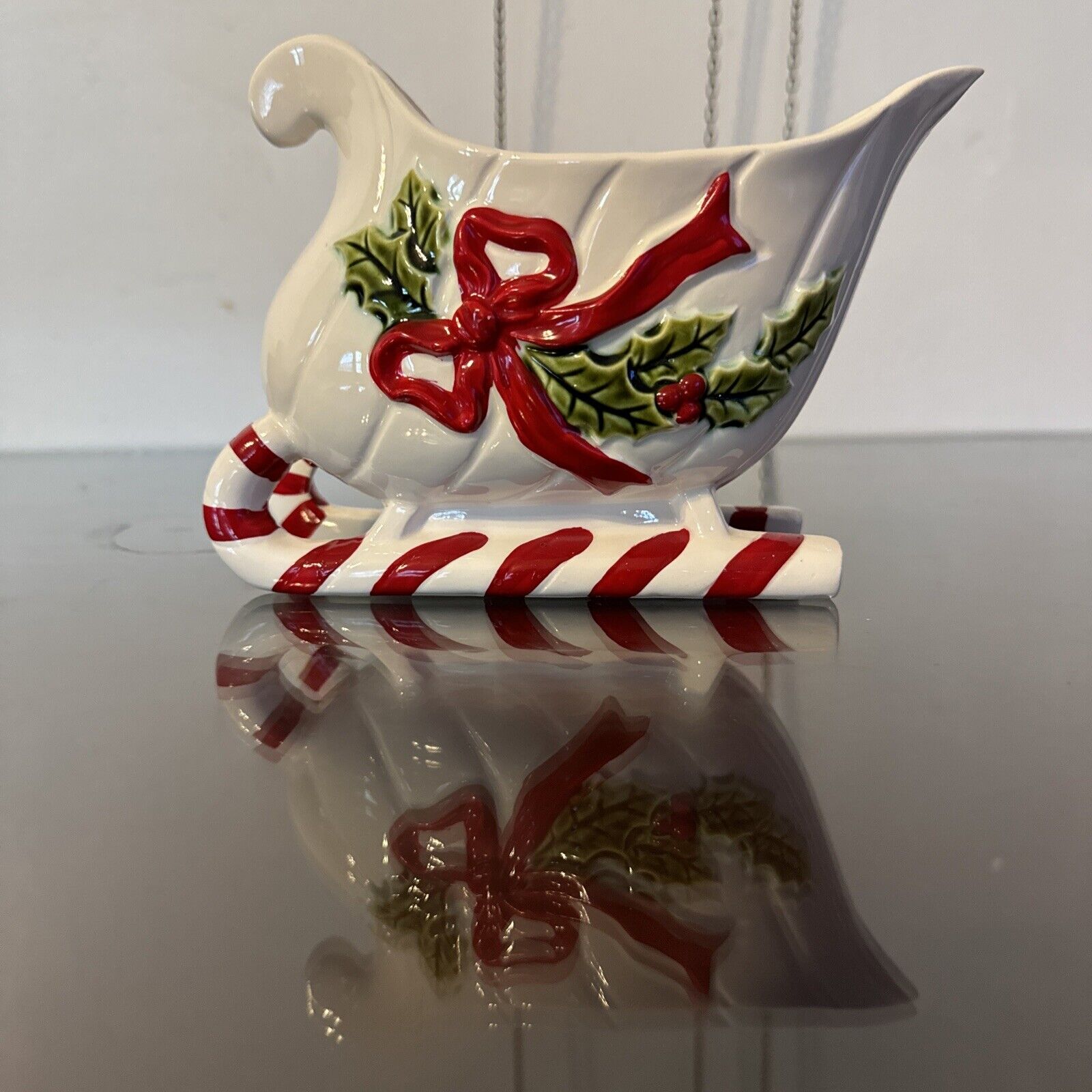 Vtg Mcm Brinns Christmas Sleigh Candy Holder With Candy Cane Stripes Pristine 