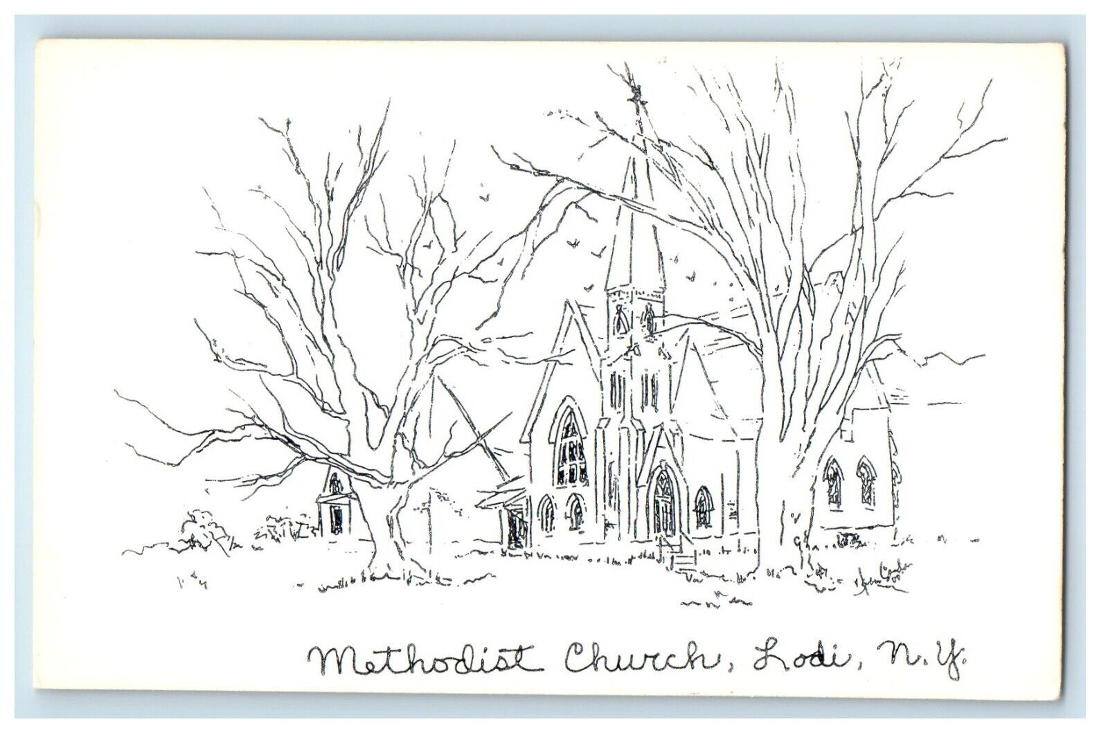 c1910's Methodist Church Sketch Drawing Lodi New York NY Antique Postcard