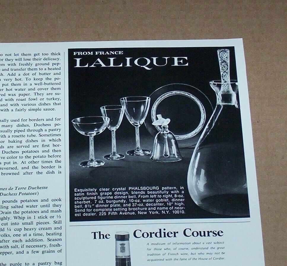 1971 print ad - Lalique crystal glass Phalsbourg pattern glassware Advertising