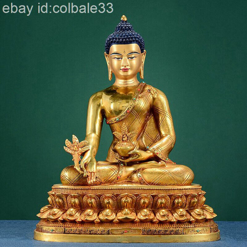 32cm Nepal Copper brass gilding Medicine Buddha statue Tibet buddhism Bhaisajyag