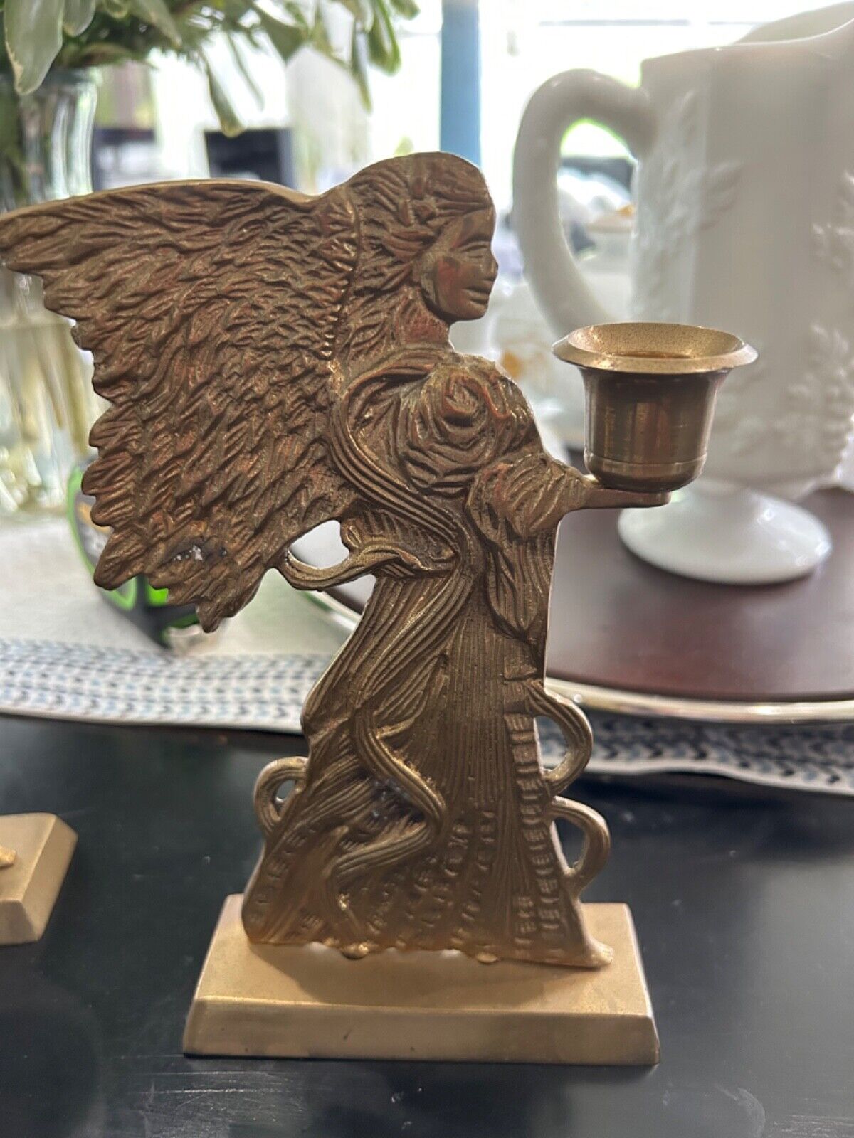 Vintage Hosley Brass Angel Two Sided Candle Holder Christmas Holiday