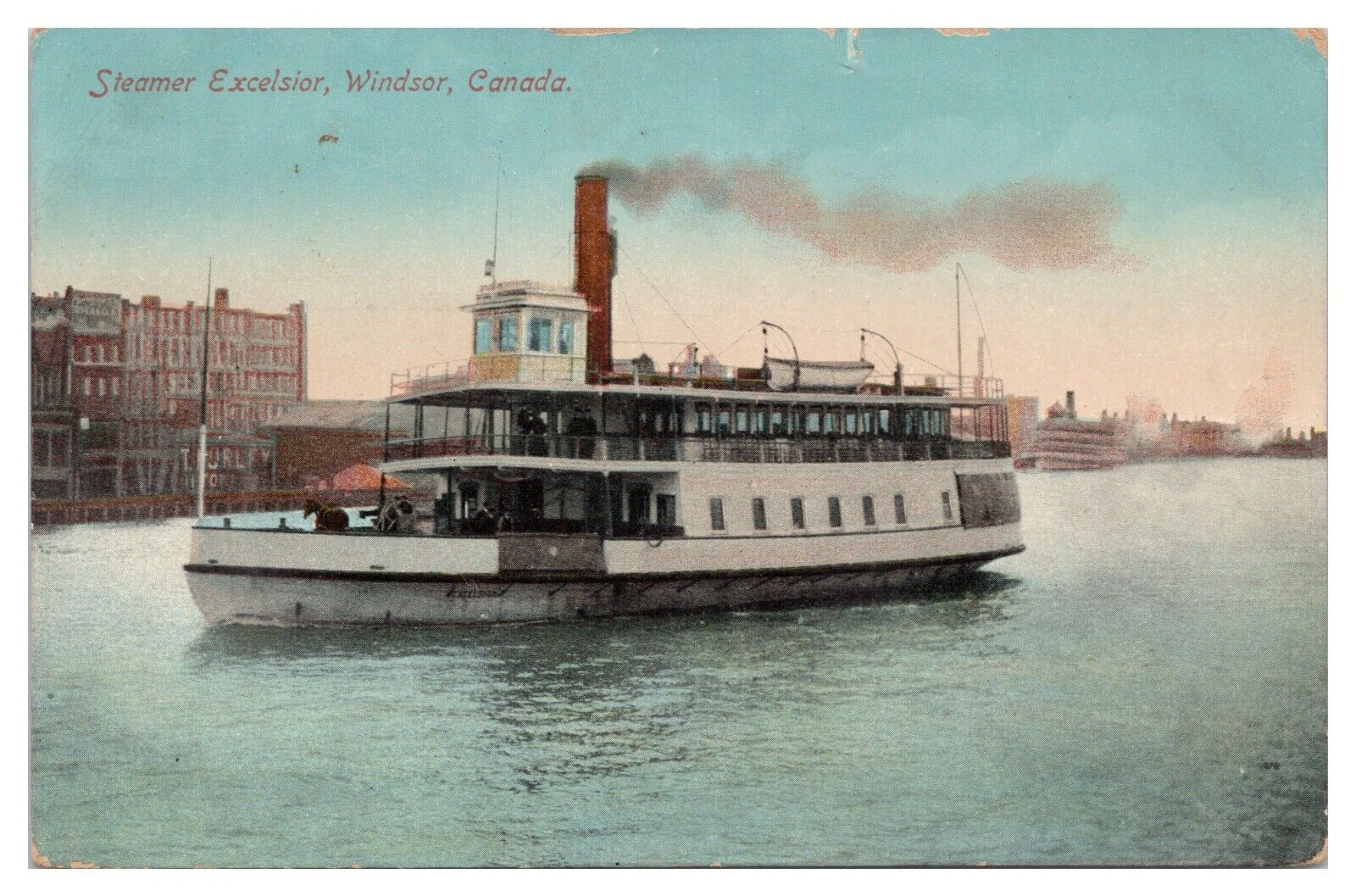 Vintage Steamer Excelsior Windsor Canada Postcard c1911 Divided Back