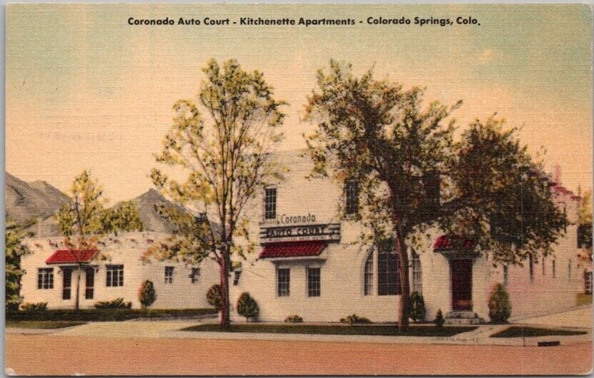 c1950s COLORADO SPRINGS Colo. Postcard CORONADO AUTO COURT Apartments / Linen