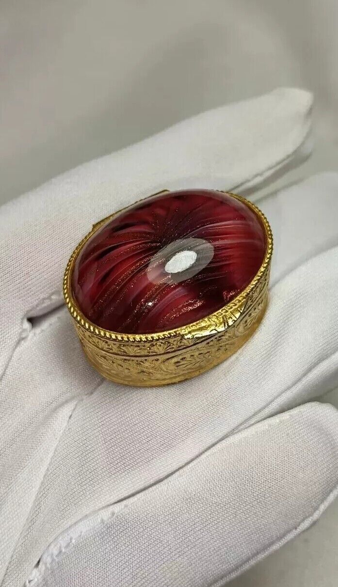 Vintage Italian Pillbox Golden Red Top Trinket Box Made in Italy