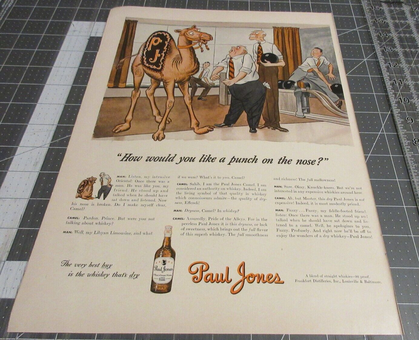 1942 Paul Jones Whiskey Bowling, How Would You Like Punch on the Nose Vintage Ad