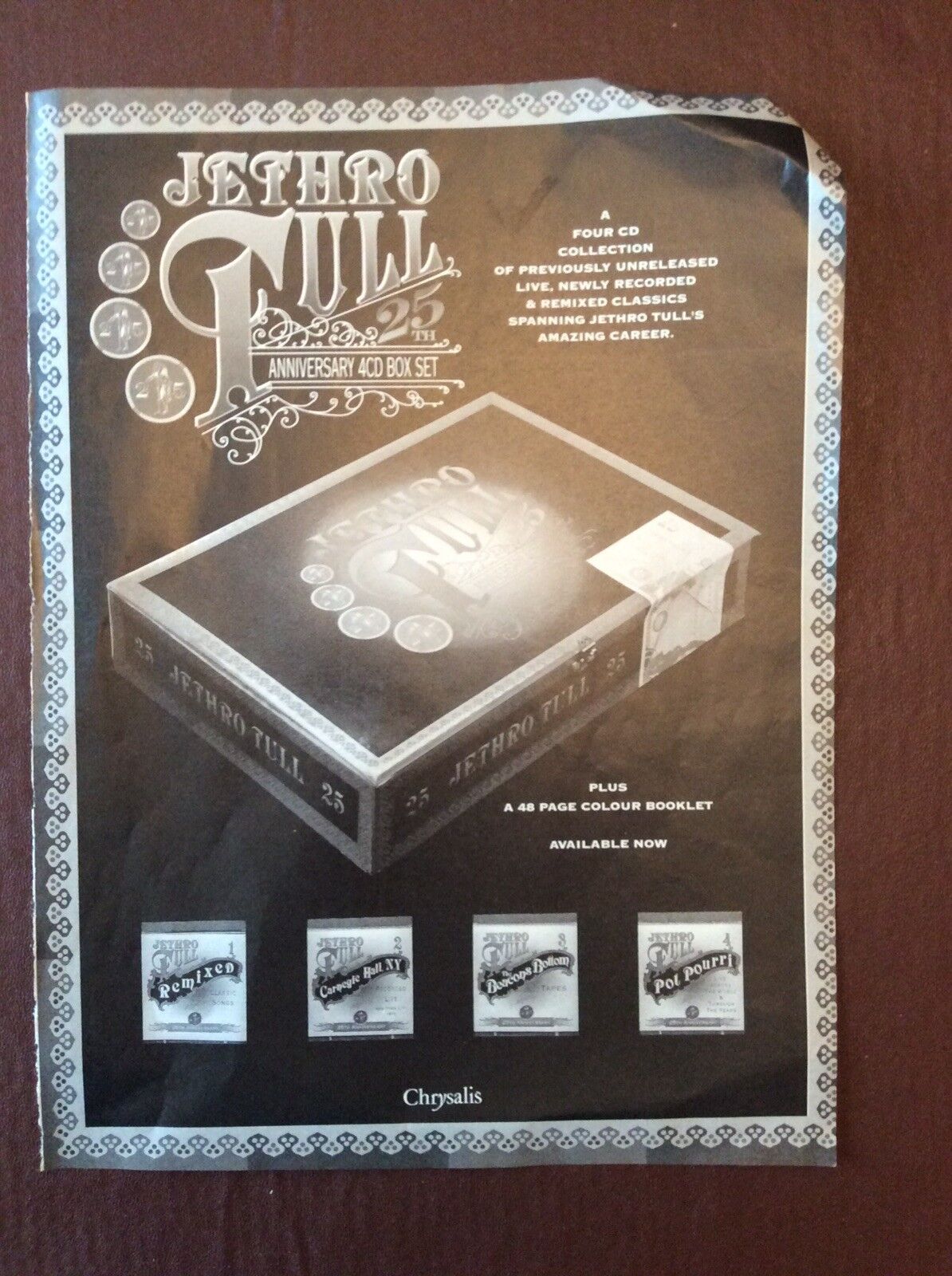Q2d Ephemera 1990s Advert Jethro Tull Anniversary Set