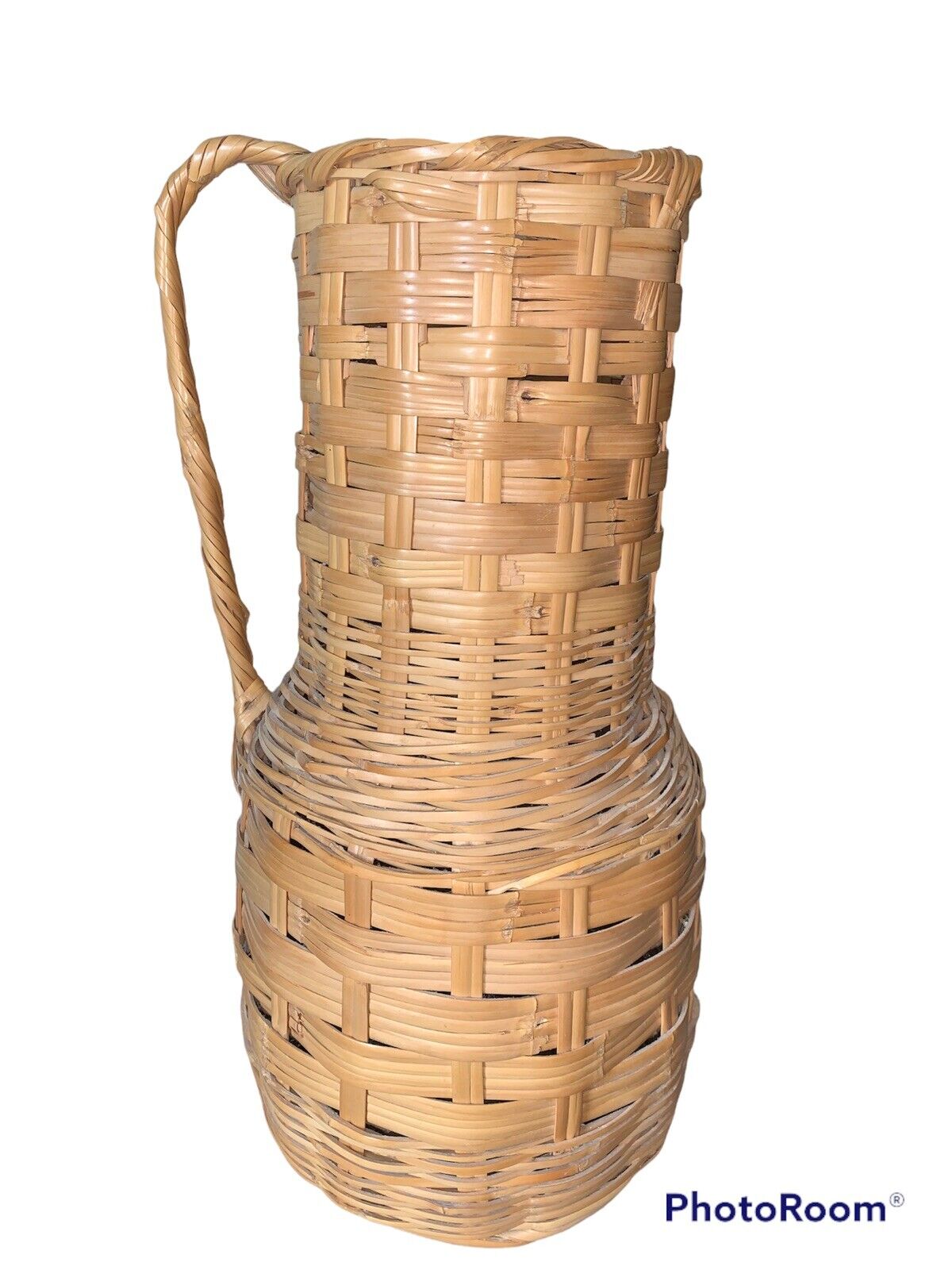 Large Wicker Floor Vase Jug Handle Boho Decor 18”Tall Vintage Wicker Basket
