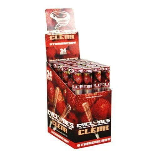 Cyclones Clear 1 1/4 Strawberry Flavored Pre Rolled Cones - Full Box