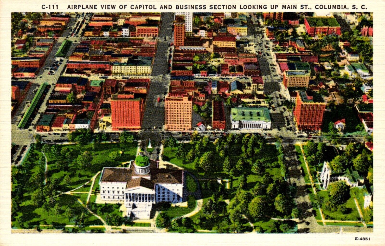 Airplane View Of Capitol & Business Section Main St Columbia SC Postcard