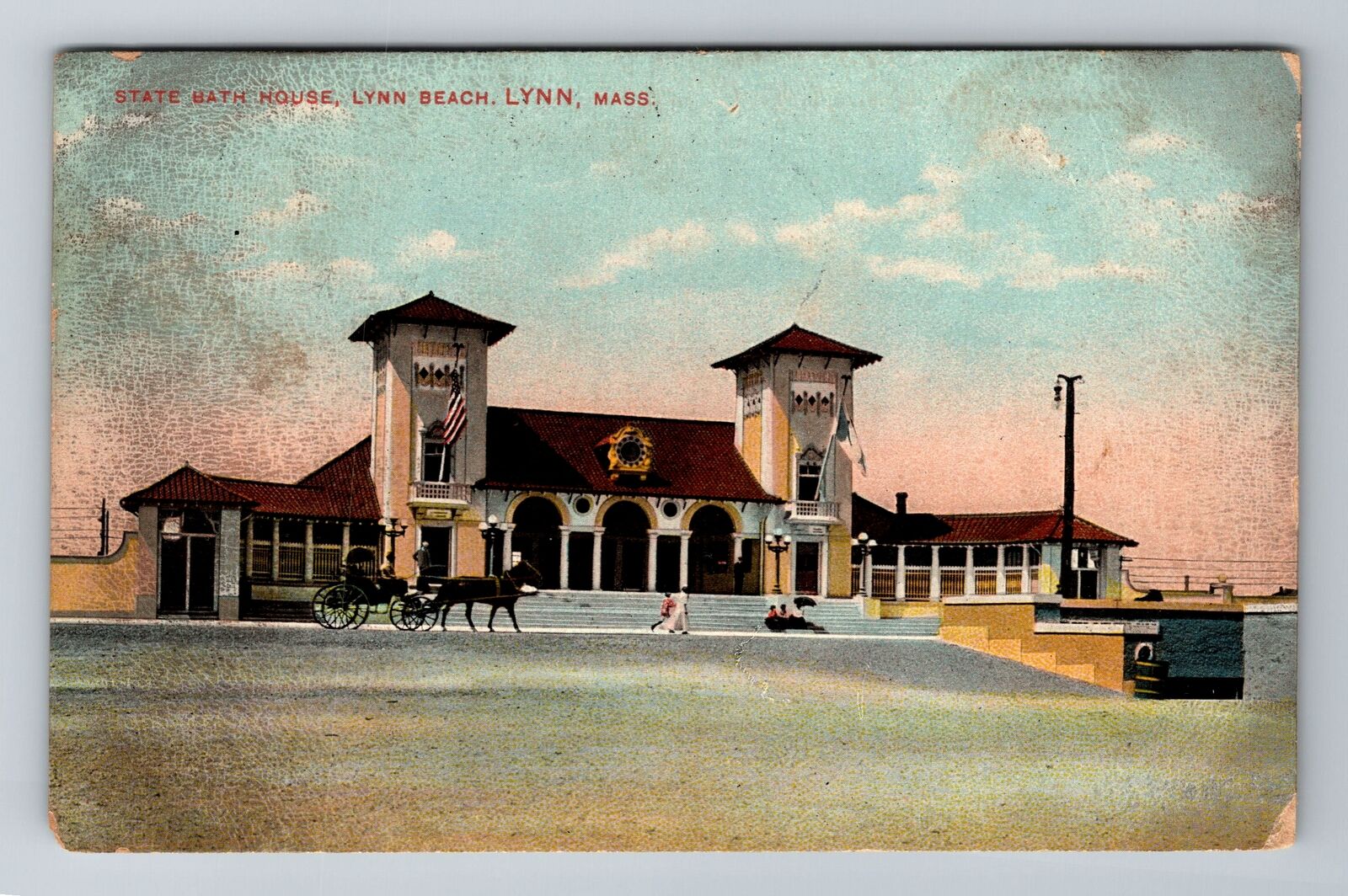 Lynn MA-Massachusetts, State Bath House, Lynn Beach, Vintage c1908 Postcard