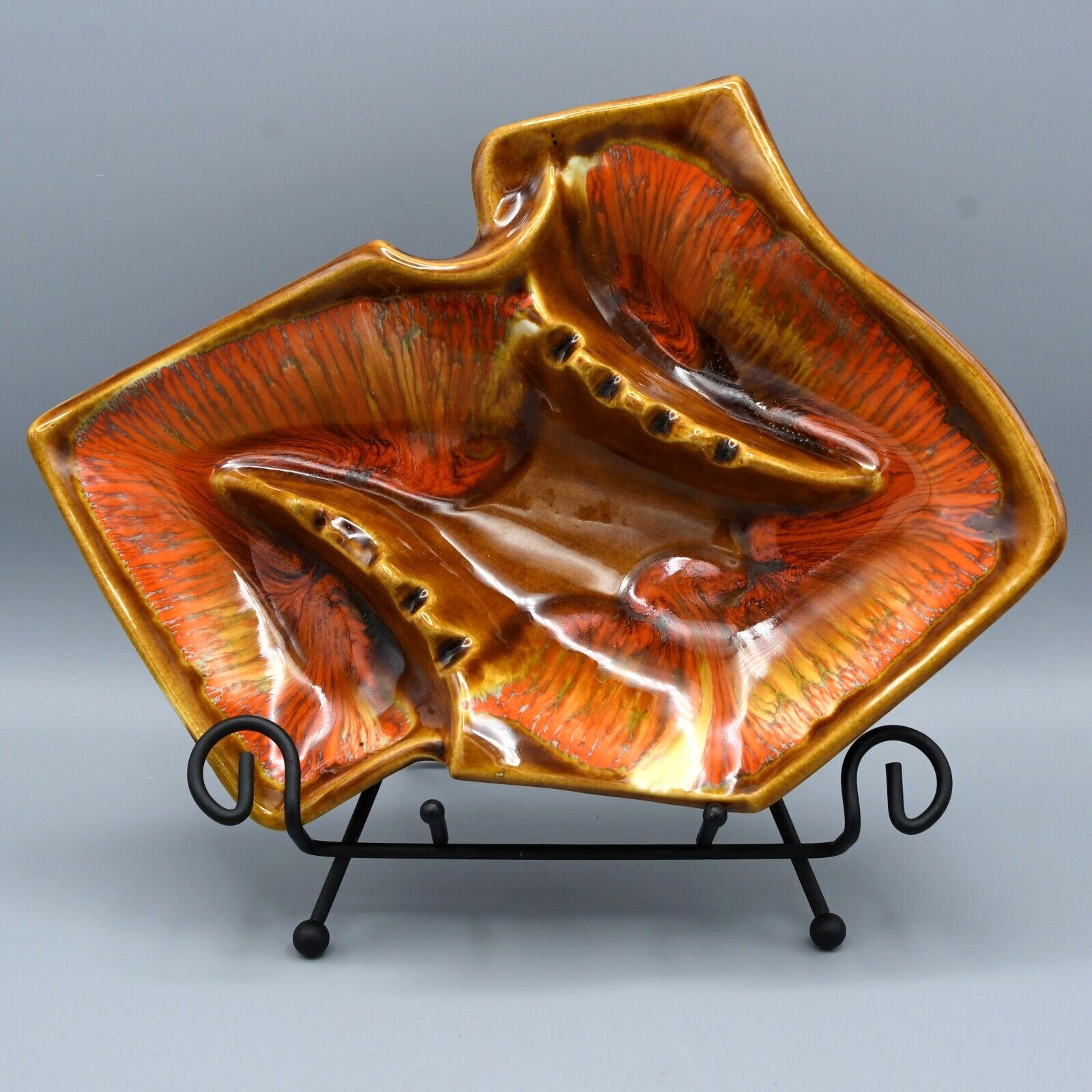 Vintage Ceramic Ashtray Maurice of California 1M 93 MCM Orange Brown