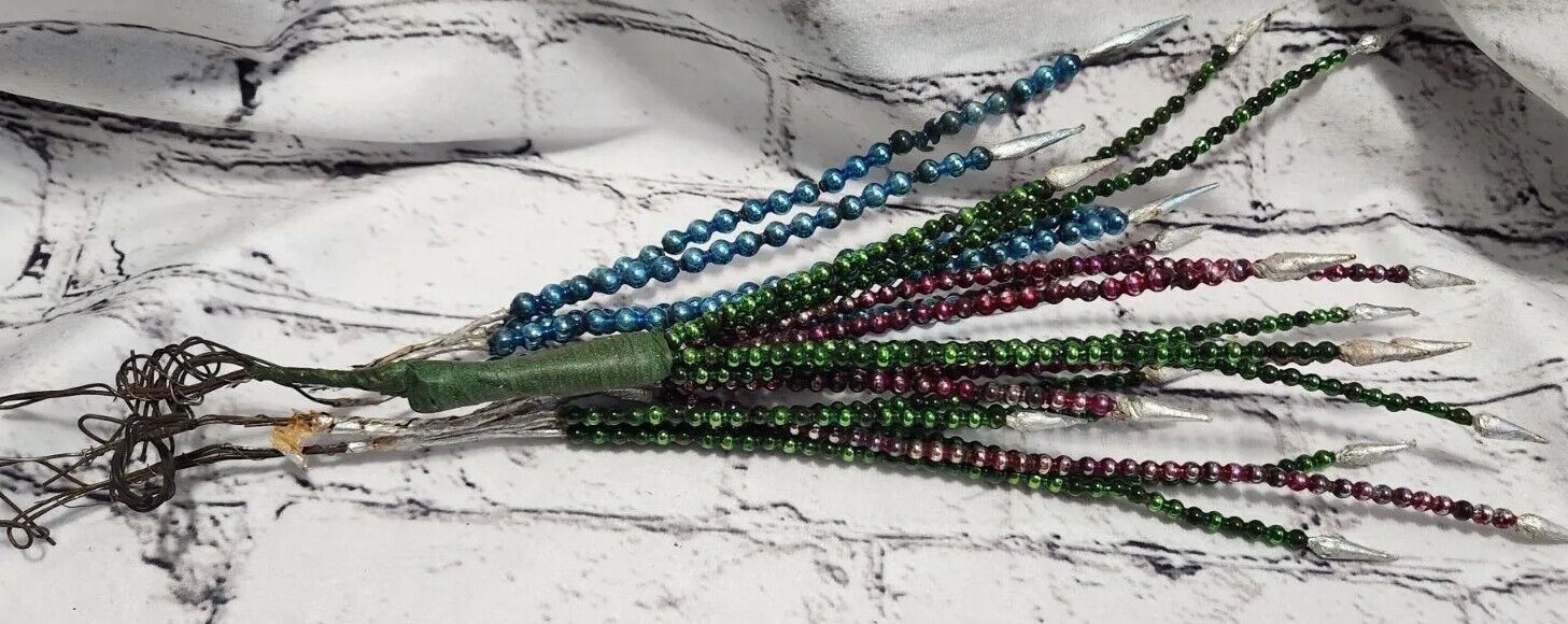 VTG Mercury Glass Christmas Bead Spikes Stems Picks Blue Green Pink Red Floral