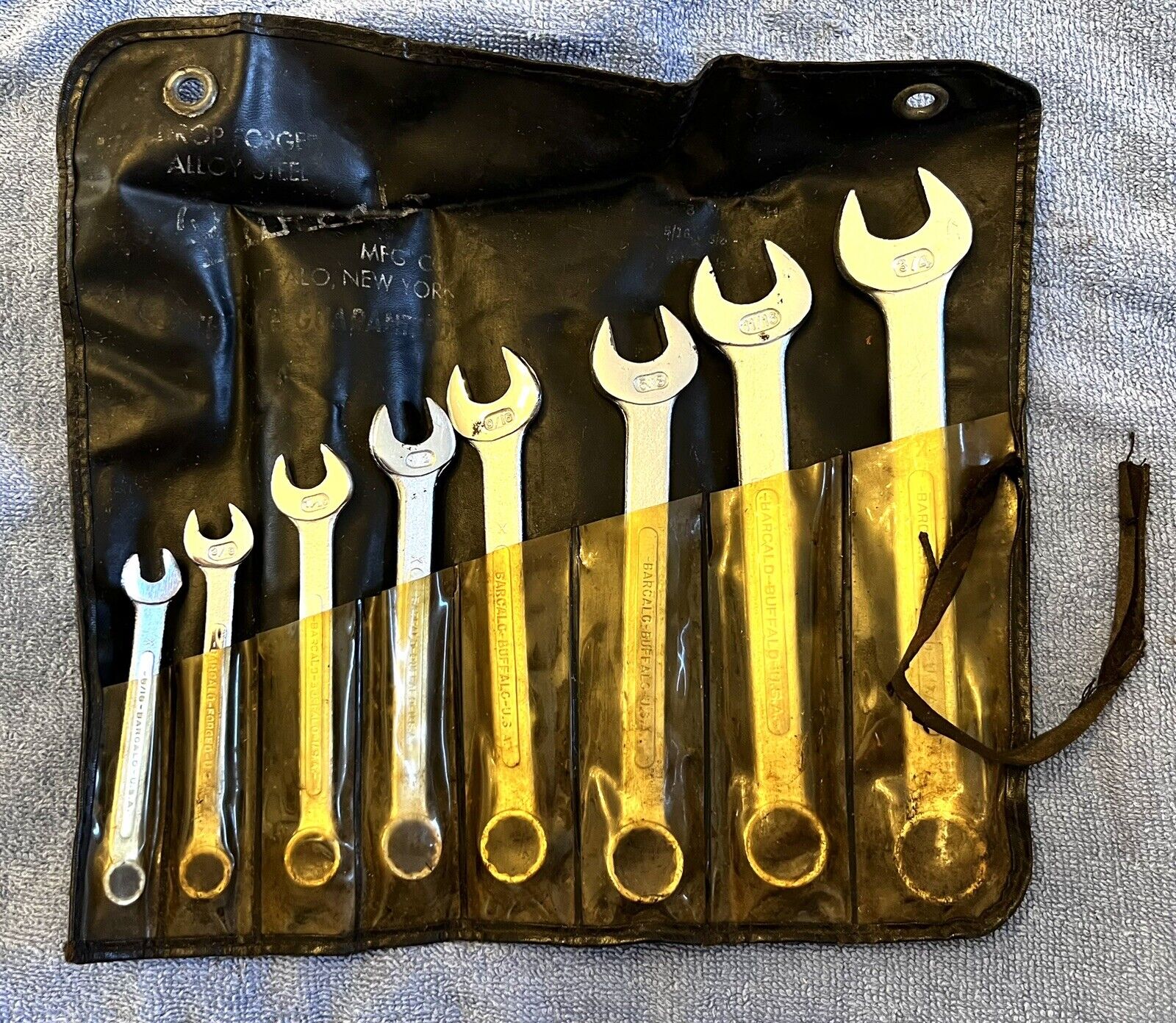Vintage Barcalo Drop Forged 8 Pc Combo 12 Pt Wrench Set Pouch Buffalo NY