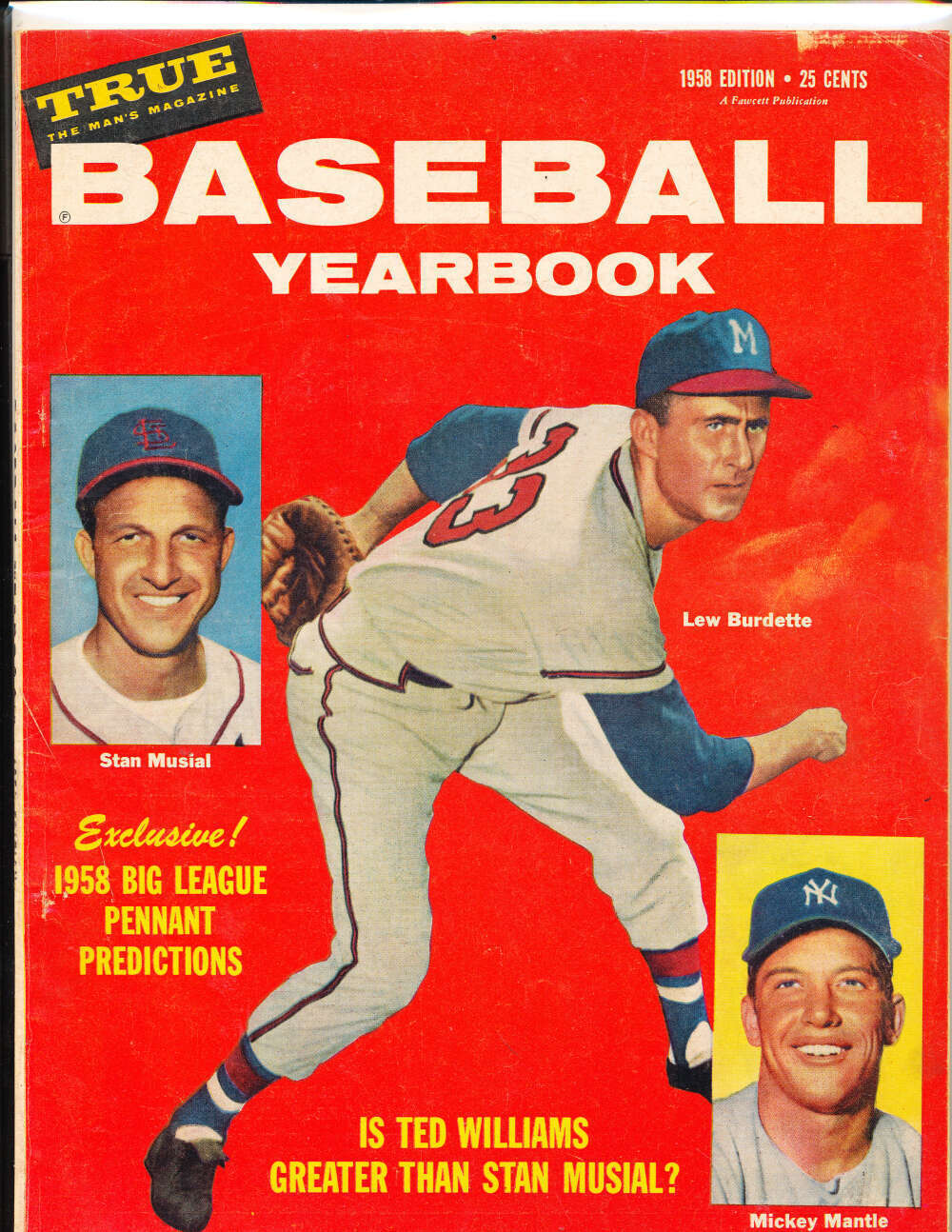 1958 True baseball Yearbook em Stan Musial / Mickey mantle em b1.24