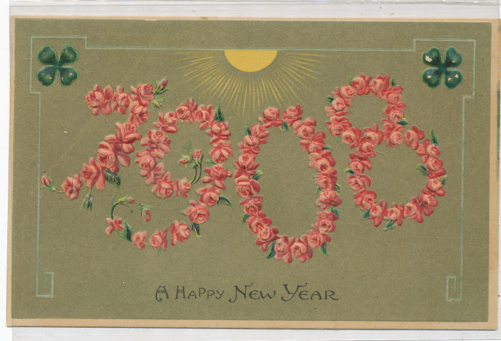 RFD #1 cancel on 1908 NEW YEAR LARGE DATE postcard