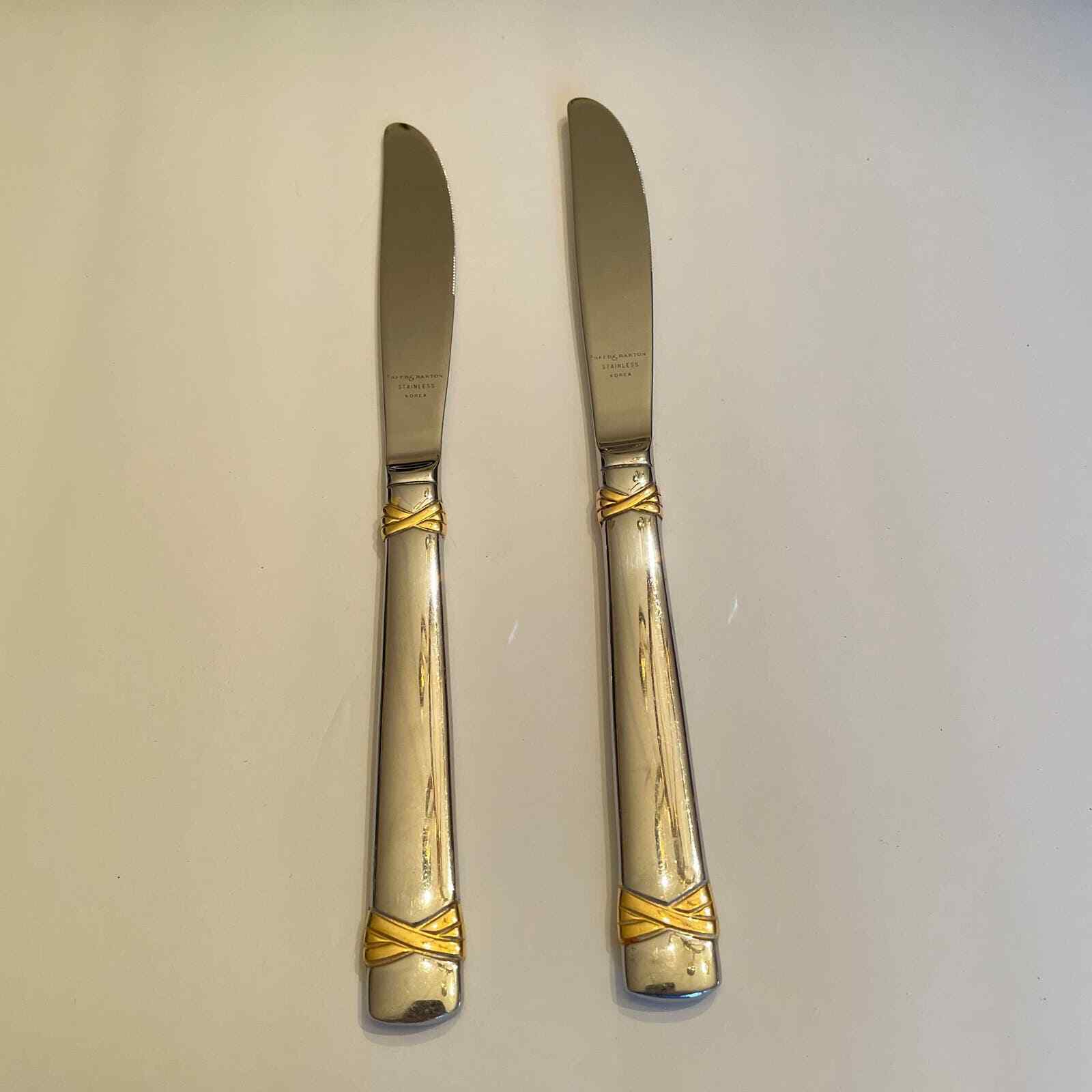 Vintage Lot of 2 REED & BARTON Fanfare Gold Modern Solid Knife 1996 18/8