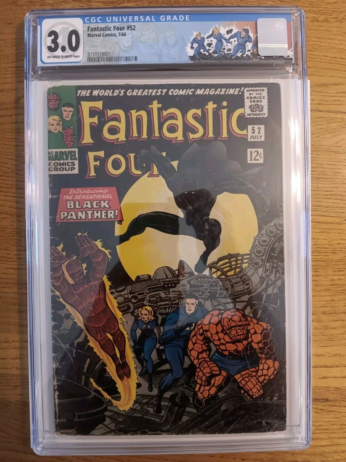 Fantastic Four # 52 CGC 3.0 OW/W Key 1st Black Panther 1966 Lee Kirby Custom Lbl