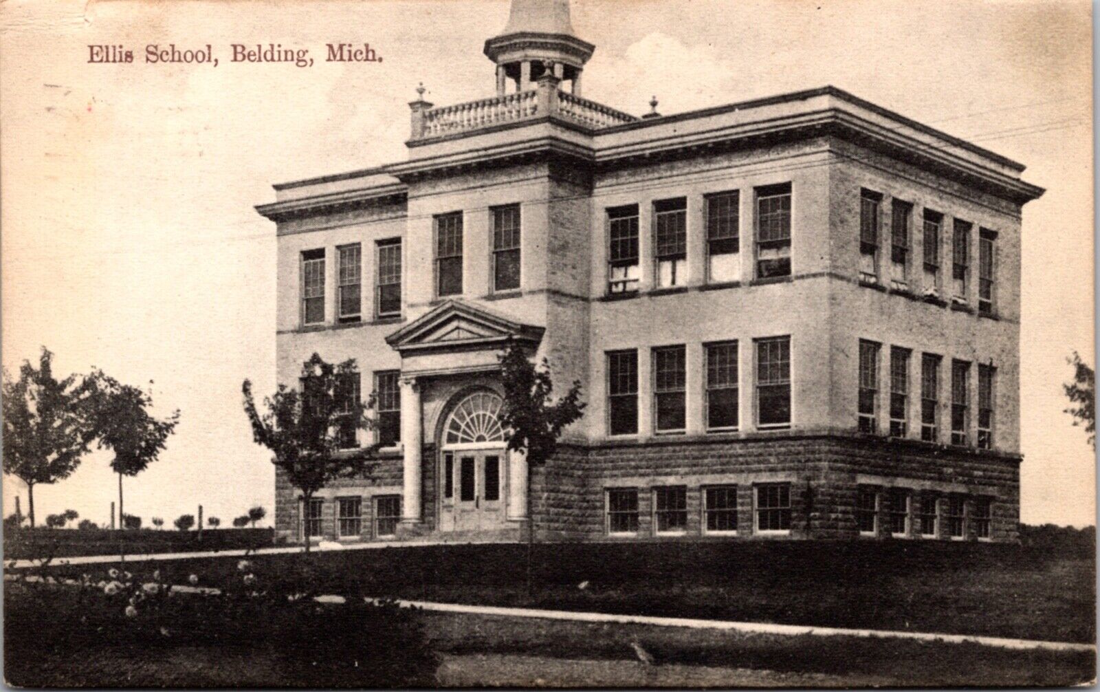 Postcard Ellis School in Belding, Michigan