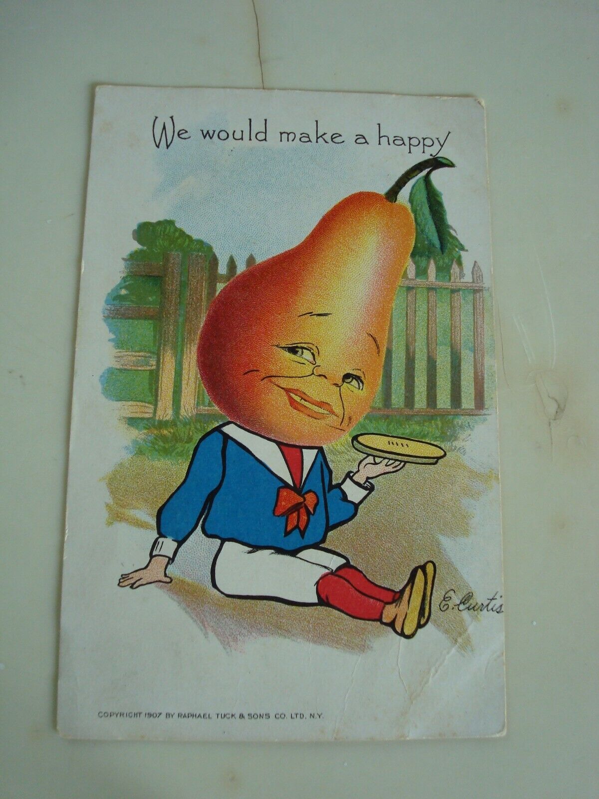 1909 Tuck Garden Patch 2, E. Curtis Fruit/Vegetable Pun, We\'d Make a Happy Pear