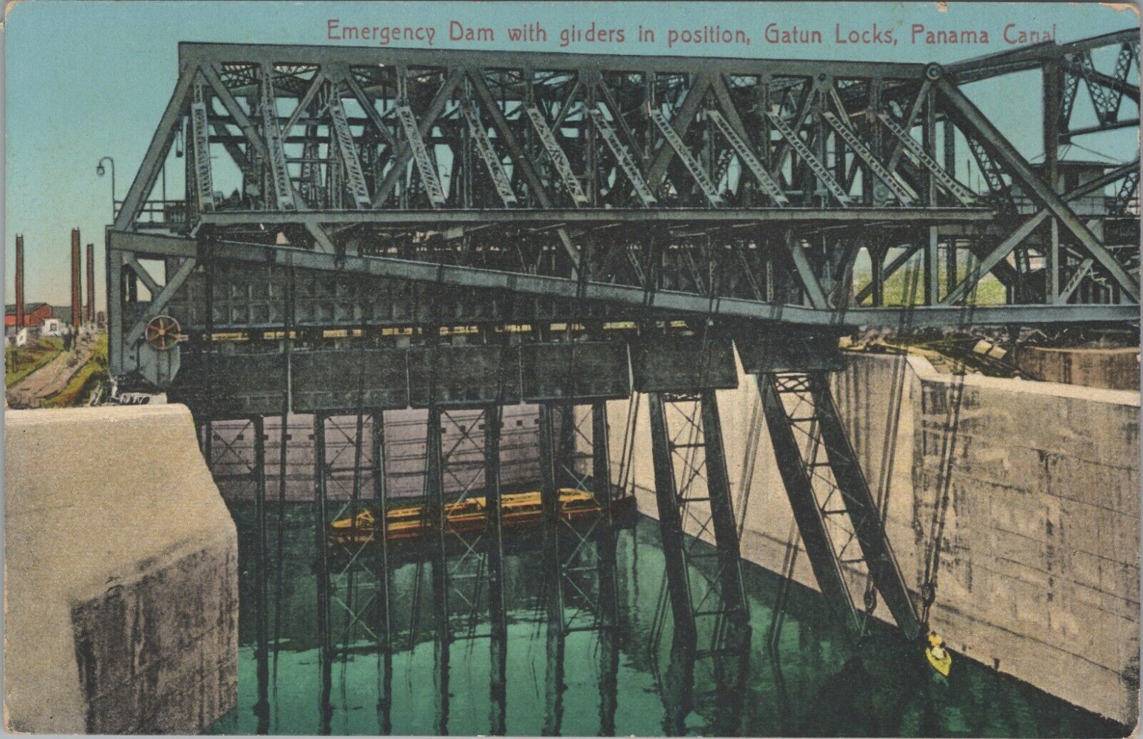 c1910 emergency dam girders Gatun Locks Panama Canal postcard A458