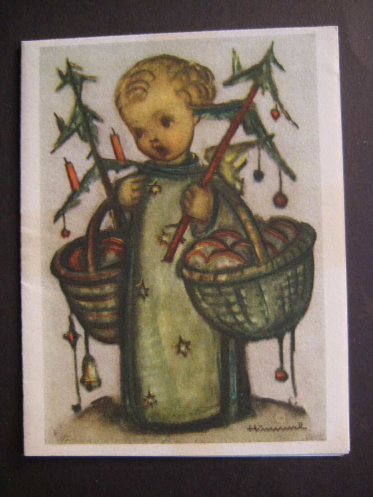 UNUSED 1942 vintage greeting card Ars Sacra Hummel CHRISTMAS Child w/ Xmas Trees