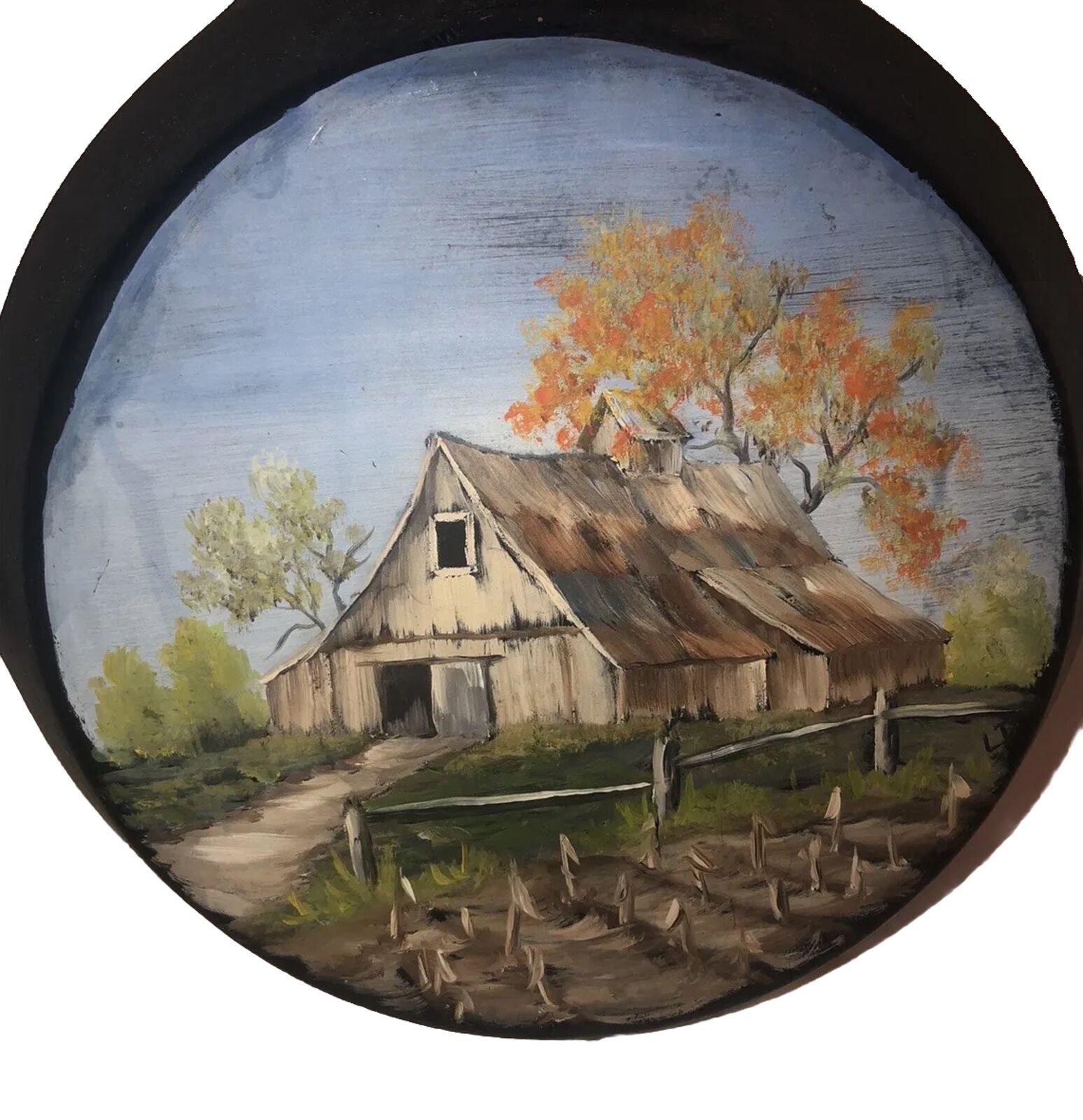 Vintage Skillet 9” Frying Metal Fry Pan  Hand Painting Barn farmhouse Primative