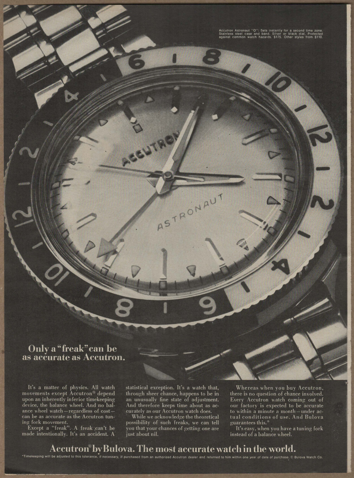 1969 Bulova Accutron Astronaut Watch Vintage Print Ad A Matter of Physics