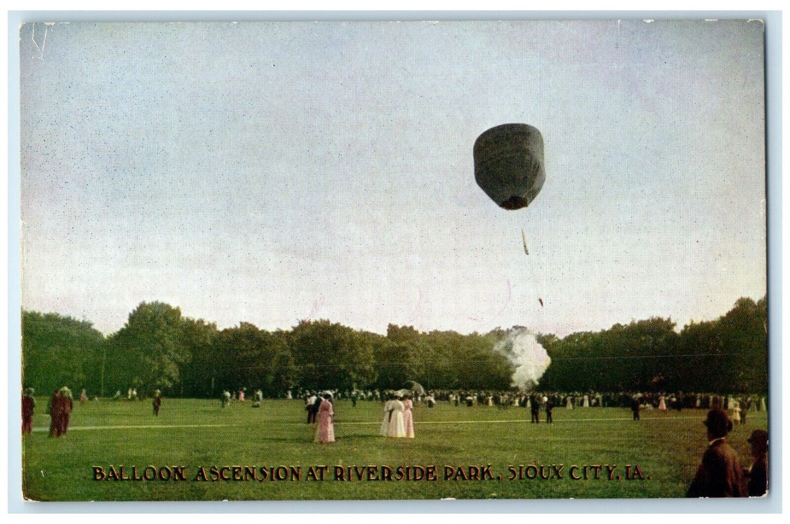 c1910's Balloon Ascension At Riverside Park Sioux City IA Antique Postcard