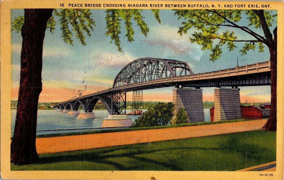 vintage Postcard Fort Erie Ontario Peace Bridge Crossing Niagara River 1948 3c