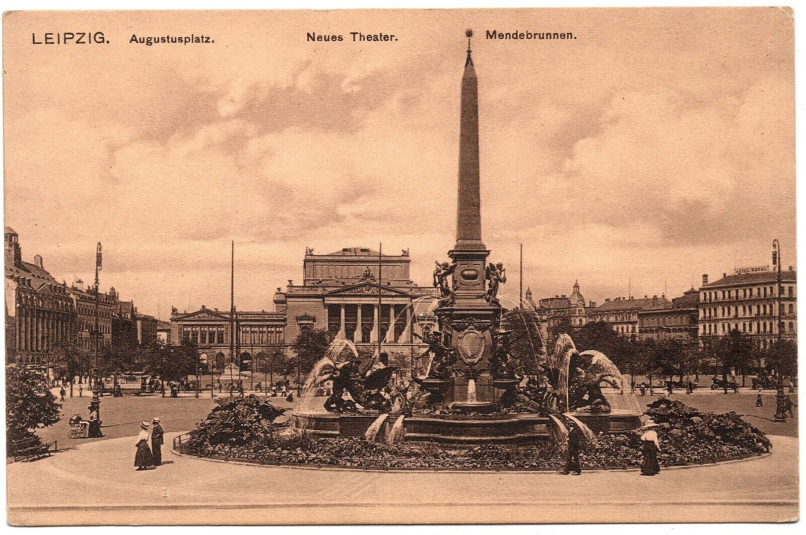 LEIPZIG Augustusplatz Neues Theater Mendebrunnen Vintage Postcard Germany