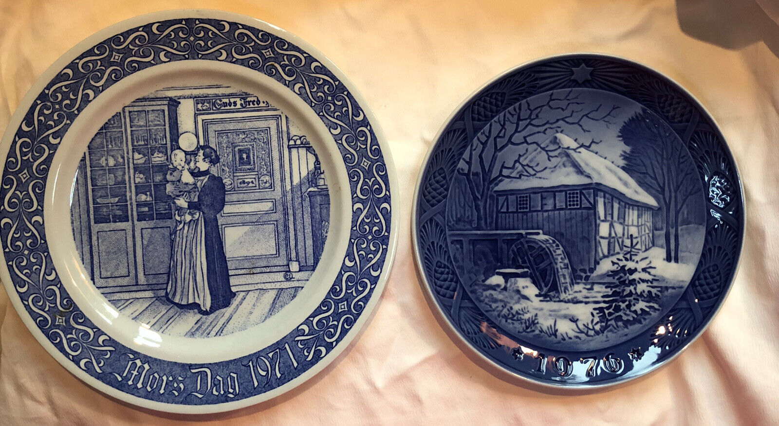 Blue And White Decorative Plates Vintage Sweden Denmark Ceramic (2) 8” 7”