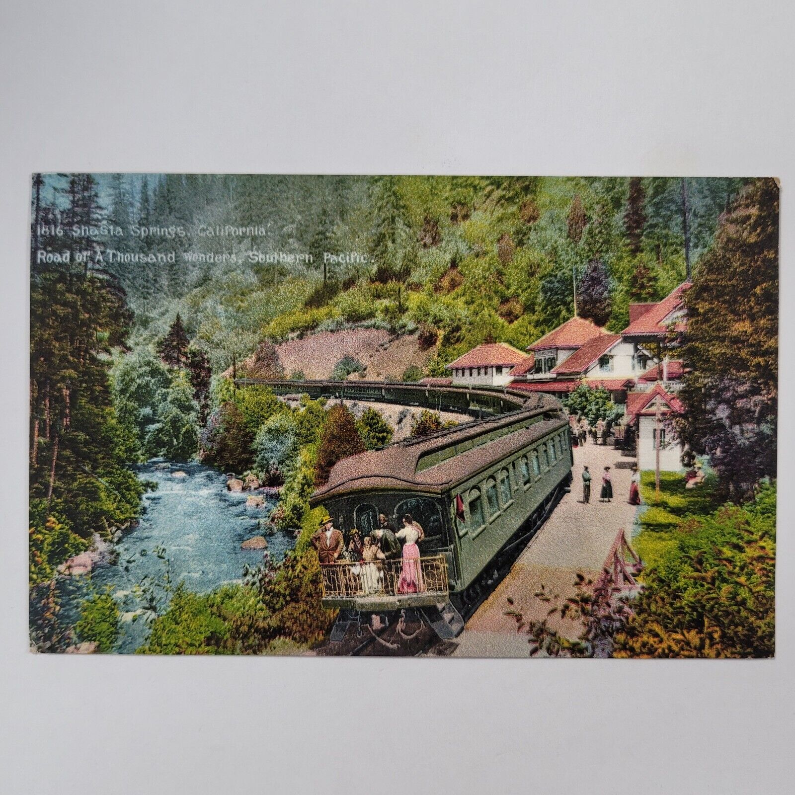 Southern Pacific Locomotive Train Railroad Shasta Springs Vintage Postcard