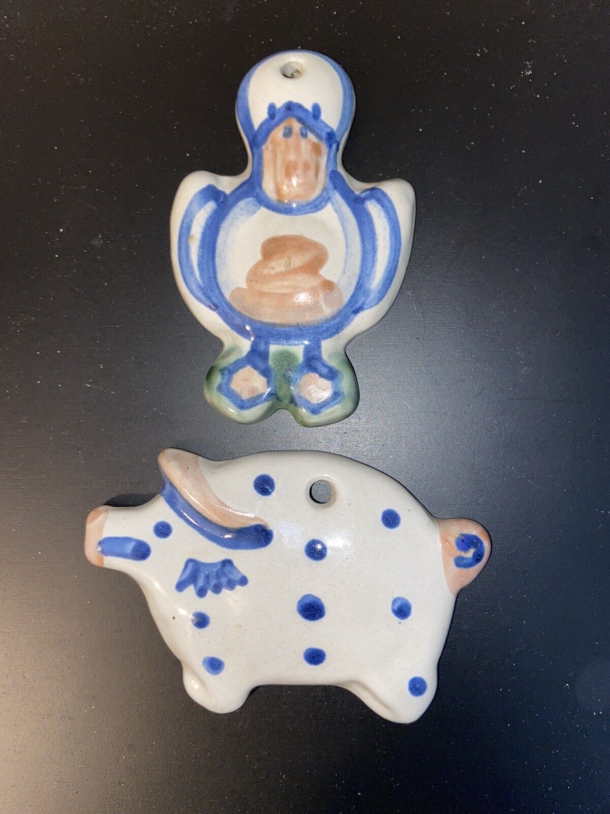 Vintage MA Hadley Pottery DUCK & PIG Ornament Wall Hangings