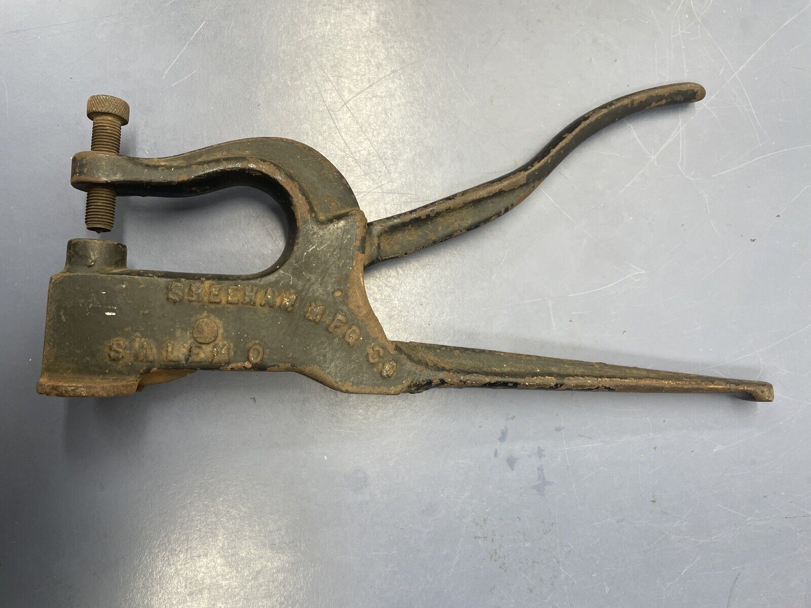 Antique Sheehan Mfg Co Salem O. Leather Rivet Press Pat. 1897 Cast Iron Tool 12”