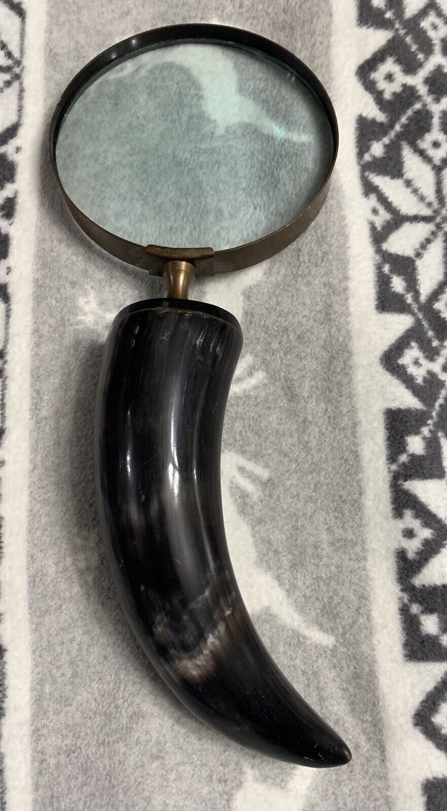 Vintage Large Magnifying Glass With Curved Horn Handle