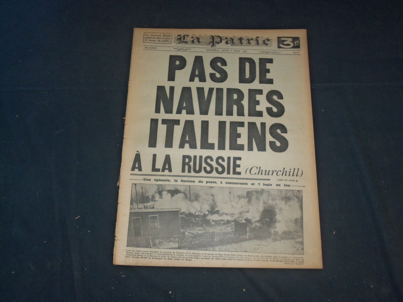 1944 MAR 9 LA PATRIE NEWSPAPER-FRENCH-PAS DE NAVIRES ITALIENS A LA RUSSIE-FR1688