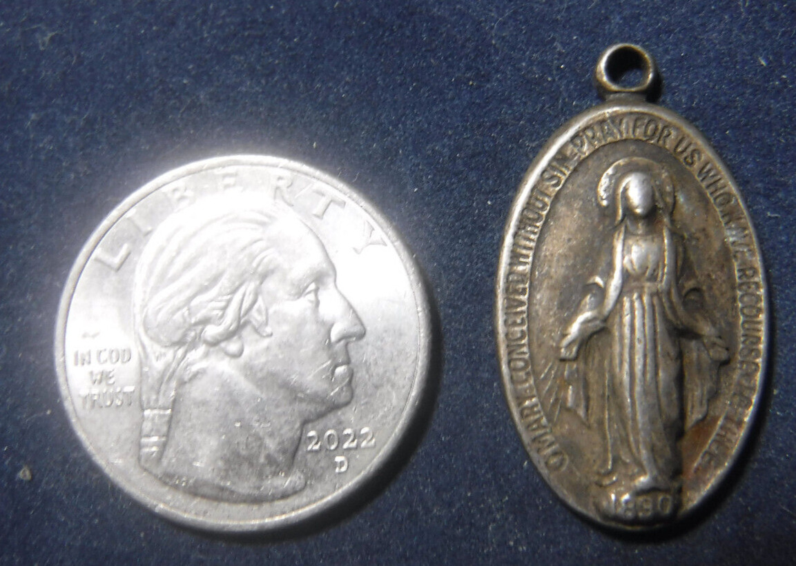 Vintage Thick Catholic Miraculous Medal, .925 Sterling Silver